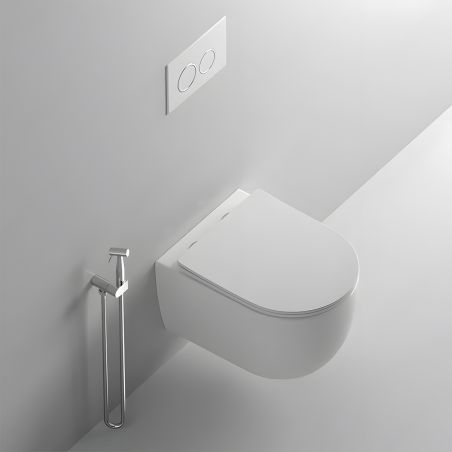 Vas WC EGO Michael Rimless, 49x37 cm, Alb Lucios, montaj suspendat, capac duroplast soft-close easy off