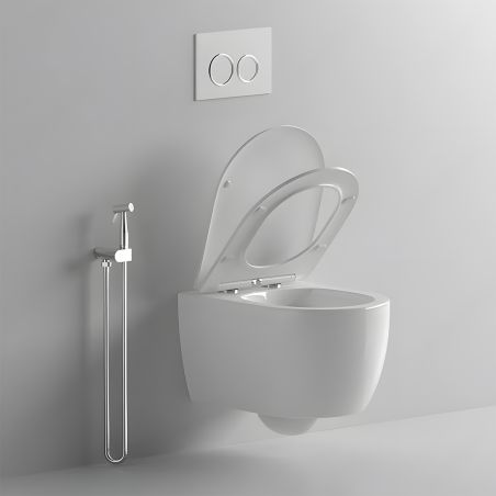 Vas WC EGO Michael Rimless, 49x37 cm, Alb Lucios, montaj suspendat, capac duroplast soft-close easy off