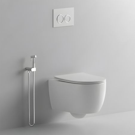 Vas WC EGO Michael Rimless, 49x37 cm, Alb Lucios, montaj suspendat, capac duroplast soft-close easy off