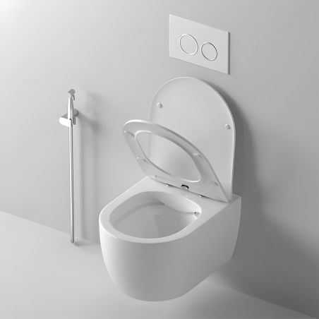 Vas WC EGO Michael Rimless, 49x37 cm, Alb Lucios, montaj suspendat, capac duroplast soft-close easy off