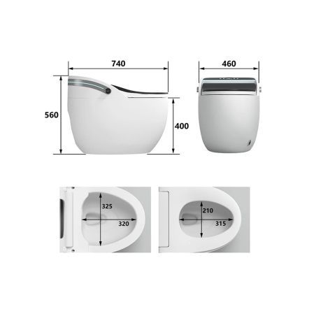 Vas wc smart, functie de bideu, dezinfectare UV, afisaj Led, functii avansate, montaj pe podea, 74x46 cm, Alb, Leon