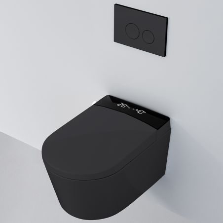 Vas wc smart, cadru inclus, Power Color, functie bideu, dezinfectare UV, Led, montaj suspendat, 58x38 cm, Negru Mat, Ela