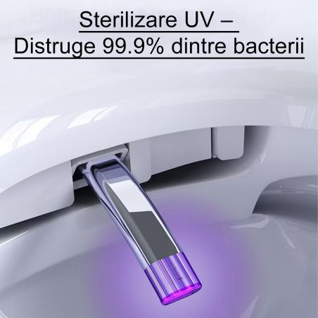 Vas wc smart, cadru inclus, Power Color, functie bideu, dezinfectare UV, Led, montaj suspendat, 58x38 cm, Negru Mat, Ela