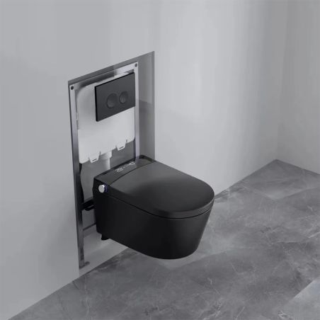 Vas wc smart, cadru inclus, Power Color, functie bideu, dezinfectare UV, Led, montaj suspendat, 58x38 cm, Negru Mat, Ela