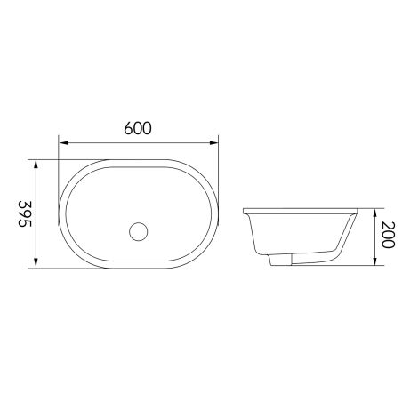 Lavoar, montaj incastrat sub blat, ceramica sanitara, dimensiuni: 60x39-70x41 cm, Negru Mat, Luca