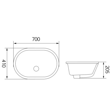 Lavoar, montaj incastrat sub blat, ceramica sanitara, dimensiuni: 60x39-70x41 cm, Negru Mat, Luca