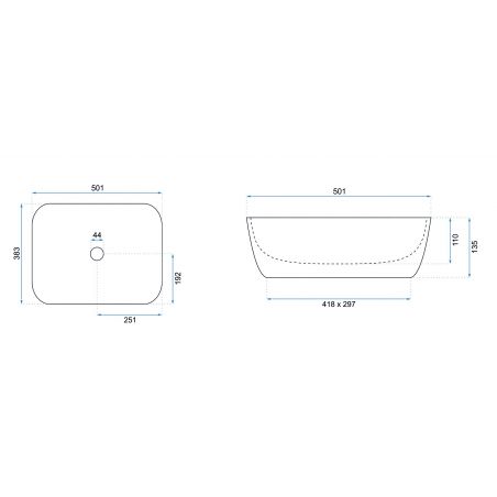Lavoar EGO-Freja Grey, 50x38 cm, montaj pe blat, ceramica sanitara